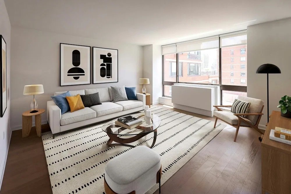 Bright living room with southern exposure at The Westport